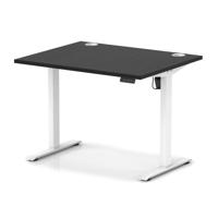 Air Lite 1000 x 800mm Height Adjustable Office Desk Black Top Cable Ports White Leg