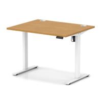 Air Lite 1000 x 800mm Height Adjustable Office Desk Oak Top Cable Ports White Leg
