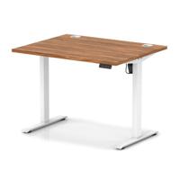Air Lite 1000 x 800mm Height Adjustable Office Desk Walnut Top Cable Ports White Leg