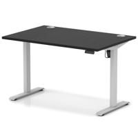 Air Lite 1200 x 800mm Height Adjustable Office Desk Black Top Cable Ports Silver Leg