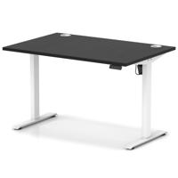Air Lite 1200 x 800mm Height Adjustable Office Desk Black Top Cable Ports White Leg