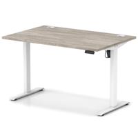 Air Lite 1200 x 800mm Height Adjustable Office Desk Grey Oak Top Cable Ports White Leg