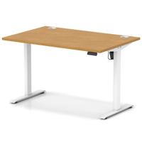 Air Lite 1200 x 800mm Height Adjustable Office Desk Oak Top Cable Ports White Leg