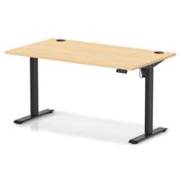 Air Lite 1400 x 800mm Height Adjustable Office Desk Maple Top Cable Ports Black Leg