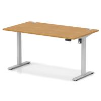 Air Lite 1400 x 800mm Height Adjustable Office Desk Oak Top Cable Ports Silver Leg