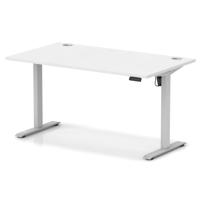 Air Lite 1400 x 800mm Height Adjustable Office Desk White Top Cable Ports Silver Leg