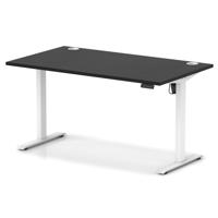Air Lite 1400 x 800mm Height Adjustable Office Desk Black Top Cable Ports White Leg
