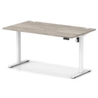 Air Lite 1400 x 800mm Height Adjustable Office Desk Grey Oak Top Cable Ports White Leg