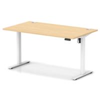 Air Lite 1400 x 800mm Height Adjustable Office Desk Maple Top Cable Ports White Leg