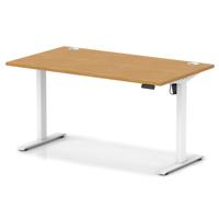 Air Lite 1400 x 800mm Height Adjustable Office Desk Oak Top Cable Ports White Leg