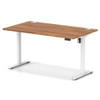 Air Lite 1400 x 800mm Height Adjustable Office Desk Walnut Top Cable Ports White Leg