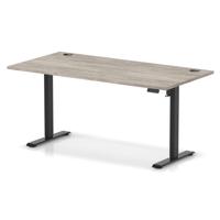 Air Lite 1600 x 800mm Height Adjustable Office Desk Grey Oak Top Cable Ports Black Leg