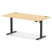 Air Lite 1600 x 800mm Height Adjustable Office Desk Maple Top Cable Ports Black Leg
