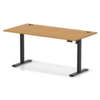 Air Lite 1600 x 800mm Height Adjustable Office Desk Oak Top Cable Ports Black Leg