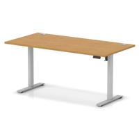 Air Lite 1600 x 800mm Height Adjustable Office Desk Oak Top Cable Ports Silver Leg