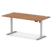 Air Lite 1600 x 800mm Height Adjustable Office Desk Walnut Top Cable Ports Silver Leg