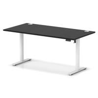 Air Lite 1600 x 800mm Height Adjustable Office Desk Black Top Cable Ports White Leg