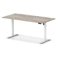Air Lite 1600 x 800mm Height Adjustable Office Desk Grey Oak Top Cable Ports White Leg