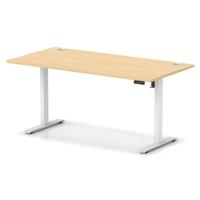 Air Lite 1600 x 800mm Height Adjustable Office Desk Maple Top Cable Ports White Leg