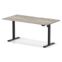 Air Lite 1600 x 800mm Scalloped Edge Height Adjustable Office Desk Grey Oak Top Black Leg