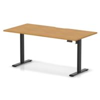 Air Lite 1600 x 800mm Scalloped Edge Height Adjustable Office Desk Oak Top Black Leg