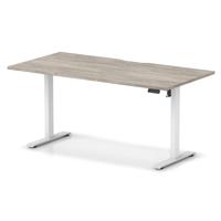 Air Lite 1600 x 800mm Scalloped Edge Height Adjustable Office Desk Grey Oak Top White Leg