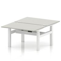 Air Back-to-Back 1200 x 800mm Height Adjustable 2 Person Office Bench Desk Dove Grey Top with Cable Ports White Frame