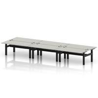 Air Back-to-Back 1600 x 800mm Height Adjustable 6 Person Office Bench Desk Dove Grey Top with Cable Ports Black Frame