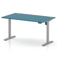 Air Lite 1400 x 800mm Height Adjustable Office Desk Dark Teal Top Cable Ports Silver Leg