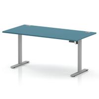 Air Lite 1600 x 800mm Height Adjustable Office Desk Dark Teal Top Cable Ports Silver Leg