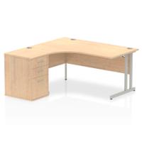 Dynamic Impulse 1600mm Left Crescent Desk Maple Top Silver Cantilever Leg Workstation 600mm Deep Desk High Pedestal Bundle I000540