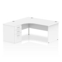 Dynamic Impulse 1600mm Left Crescent Desk White Top Panel End Leg Workstation 600mm Deep Desk High Pedestal Bundle I000586
