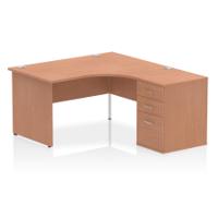Impulse 1400mm Right Crescent Office Desk Beech Top Panel End Leg Workstation 600 Deep Desk High Pedestal