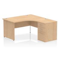 Impulse 1400mm Right Crescent Office Desk Maple Top Panel End Leg Workstation 600 Deep Desk High Pedestal