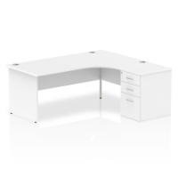 Dynamic Impulse 1800mm Right Crescent Desk White Top Panel End Leg Workstation 600mm Deep Desk High Pedestal Bundle I000602