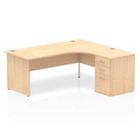 Dynamic Impulse 1800mm Right Crescent Desk Maple Top Panel End Leg Workstation 600mm Deep Desk High Pedestal Bundle I000604