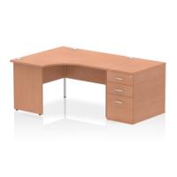 Impulse 1400mm Left Crescent Office Desk Beech Top Panel End Leg Workstation 800 Deep Desk High Pedestal