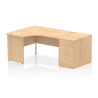 Impulse 1400mm Left Crescent Office Desk Maple Top Panel End Leg Workstation 800 Deep Desk High Pedestal