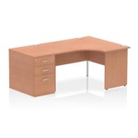 Impulse 1400mm Right Crescent Office Desk Beech Top Panel End Leg Workstation 800 Deep Desk High Pedestal