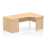 Impulse 1400mm Right Crescent Office Desk Maple Top Panel End Leg Workstation 800 Deep Desk High Pedestal