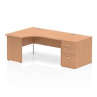Dynamic Impulse 1600mm Left Crescent Desk Oak Top Panel End Leg Workstation 800mm Deep Desk High Pedestal Bundle I000886