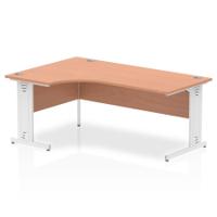 Impulse Contract Left Hand Crescent Cable Managed Leg Desk W1800 x D1200 x H730mm Beech Finish/White Frame - I001881