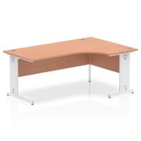 Impulse Contract Right Hand Crescent Cable Managed Leg Desk W1800 x D1200 x H730mm Beech Finish/White Frame - I001882
