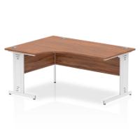 Impulse Contract Left Hand Crescent Cable Managed Leg Desk W1600 x D1200 x H730mm Walnut Finish/White Frame - I002146