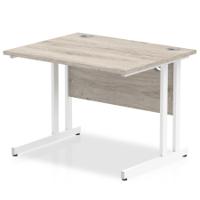 Impulse 1000 x 800mm Straight Desk Grey Oak Top White Cantilever Leg I003065