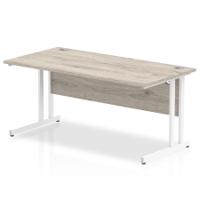 Impulse 1600 x 800mm Straight Desk Grey Oak Top White Cantilever Leg I003077