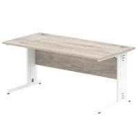 Impulse 1600 x 800mm Straight Desk Grey Oak Top White Cable Managed Leg I003109