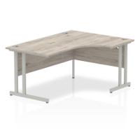 Impulse 1600mm Right Crescent Desk Grey Oak Top Silver Cantilever Leg I003137