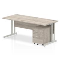 Dynamic Impulse 1800mm x 800mm Straight Desk Grey Oak Top Silver Cantilever Leg with 2 Drawer Mobile Pedestal I003214