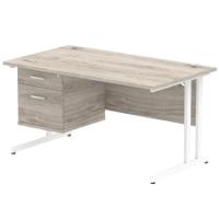 Dynamic Impulse 1400 x 800mm Straight Desk Grey Oak Top White Cantilever Leg with 1 x 2 Drawer Fixed Pedestal I003471